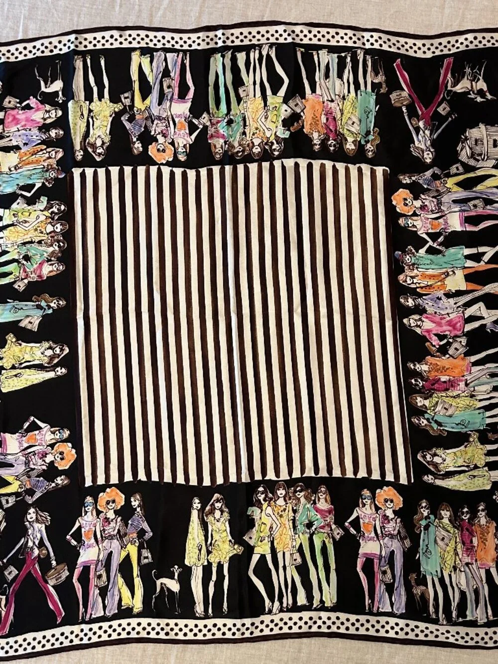 Rare Henri Bendel Silk Bendel Girls Scarf Izak Zenou Fashion Illustration Pouch